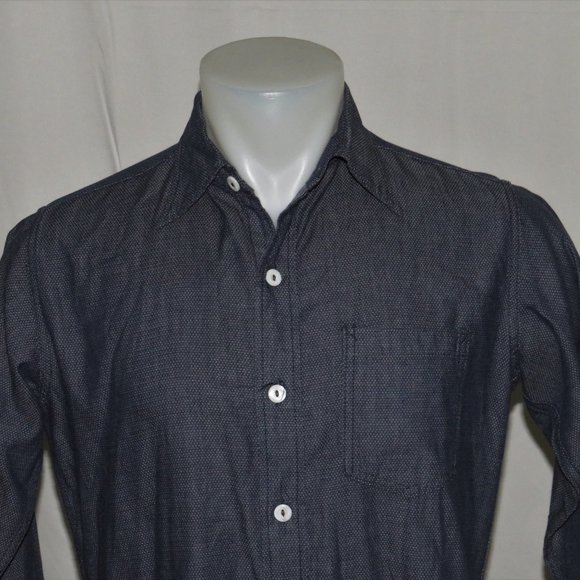 Post O'Alls Overalls Blue Pin Dot Collared Buttoned Down Shirt M - Picture 3 of 11
